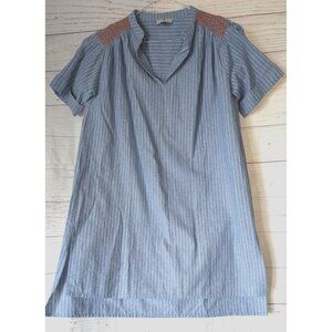 V&L Women Tunic Dress Boho Striped Hi-Lo Short Sleeve Mock Collar Italy Size XL